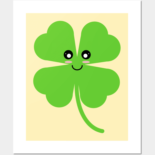 Cute Lucky Shamrock in Yellow Background Wall Art by Kelly Gigi